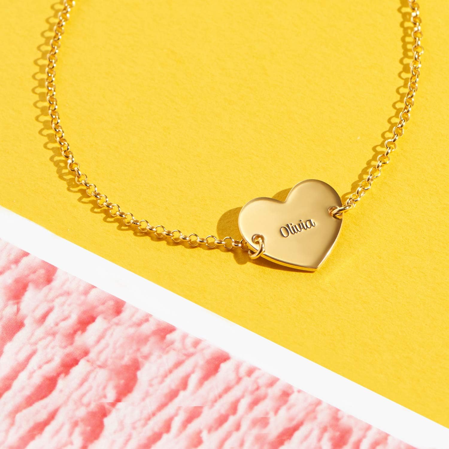 MyNameNecklace Personalized Engraved Name Anklet/Bracelet with Heart for Women-Custom Name 925 Sterling Silver Jewelry (Gold Vermeil Plated Silver 925)