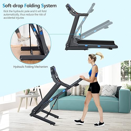 Miniatura 5 de GYMAX Caminadora plegable, máquina de correr manual de 2.25 HP con pantalla LCD, 12 programas preestablecidos y monitor de frecuencia cardíaca,