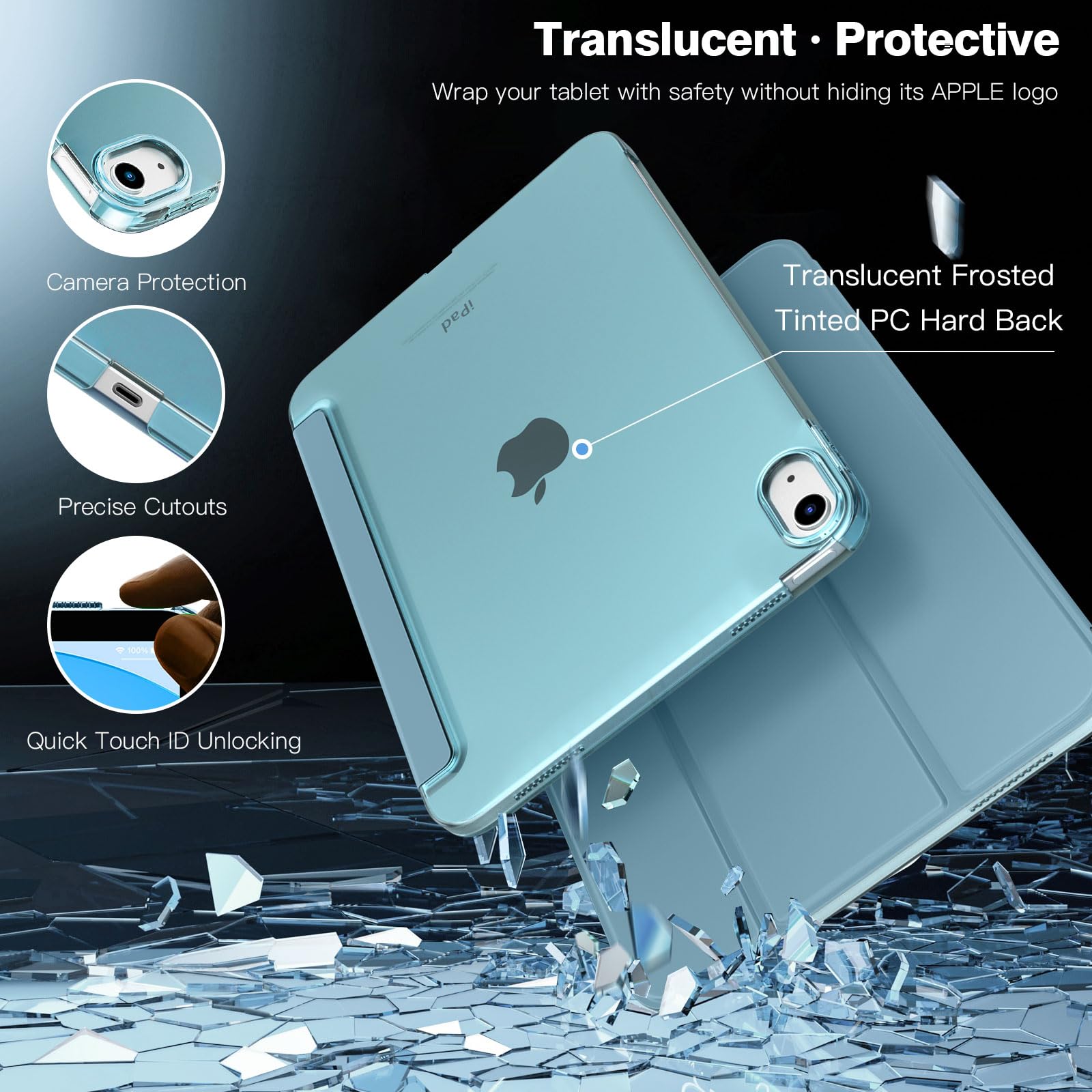 TiMOVO Cover Custodia Compatibile con iPad 10 Generazione 10,9" 2022, iPad 10 Cover con Retro in PC Rigido Semi-Trasparente, Funzione di Auto Sveglia/Sonno, Blu Nebbioso