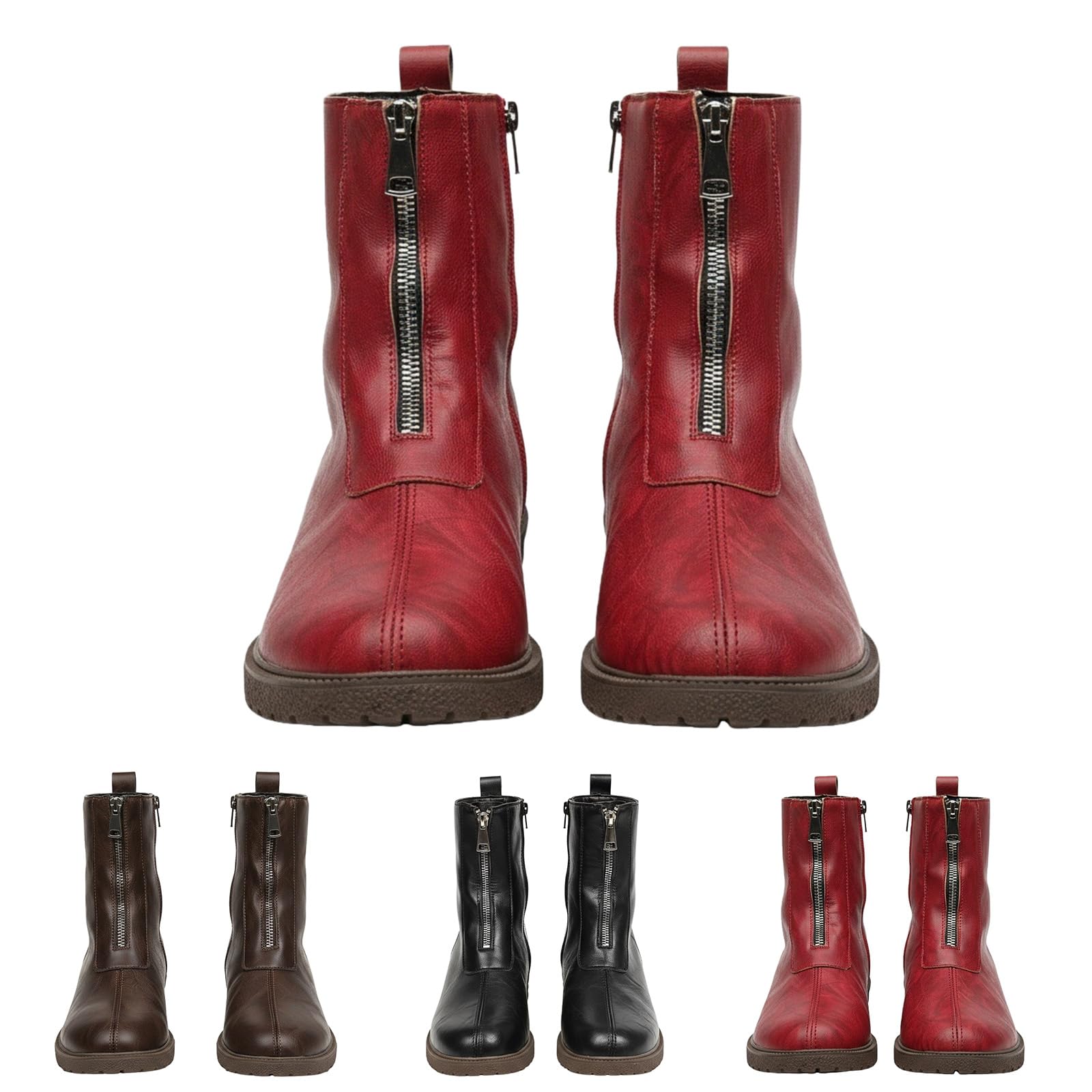 Ankle High Riding Boots for Women Front Zipper Square Toe Faux Leather Short Boots Comfortable Platform Flat Dress
