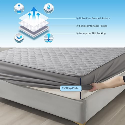 Miniatura 3 de Protector de colchón impermeable  Protector de colchón de tamaño individual silencioso y estilo sábana bajera  Protección de cama matrimonial para