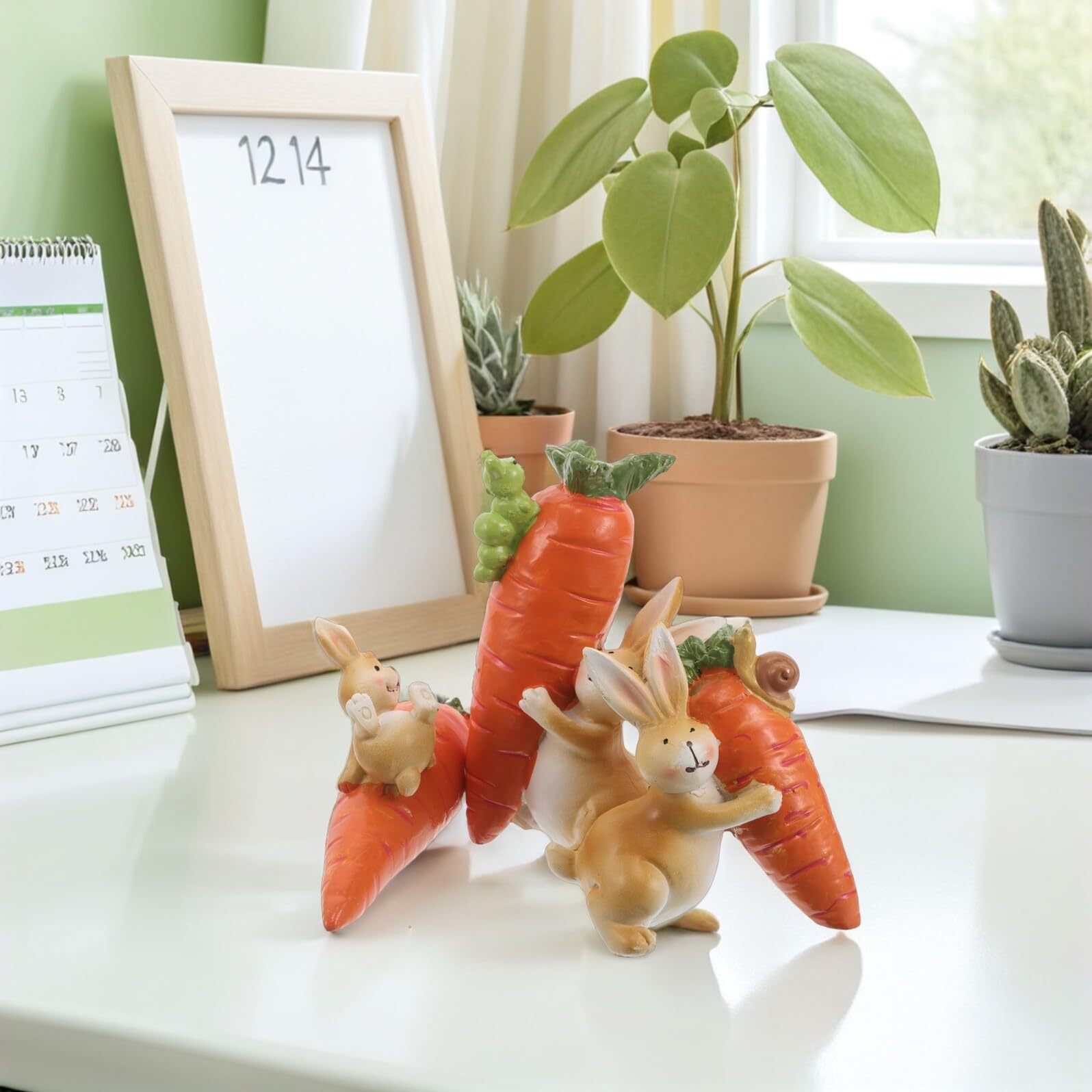 Set di 3 Statuine Pasquali in Resina a Forma di Coniglietto con Carota, Decorazioni da Mensola per Pasqua, Miniature di Coniglietti Simpatici per Arredamento Primaverile