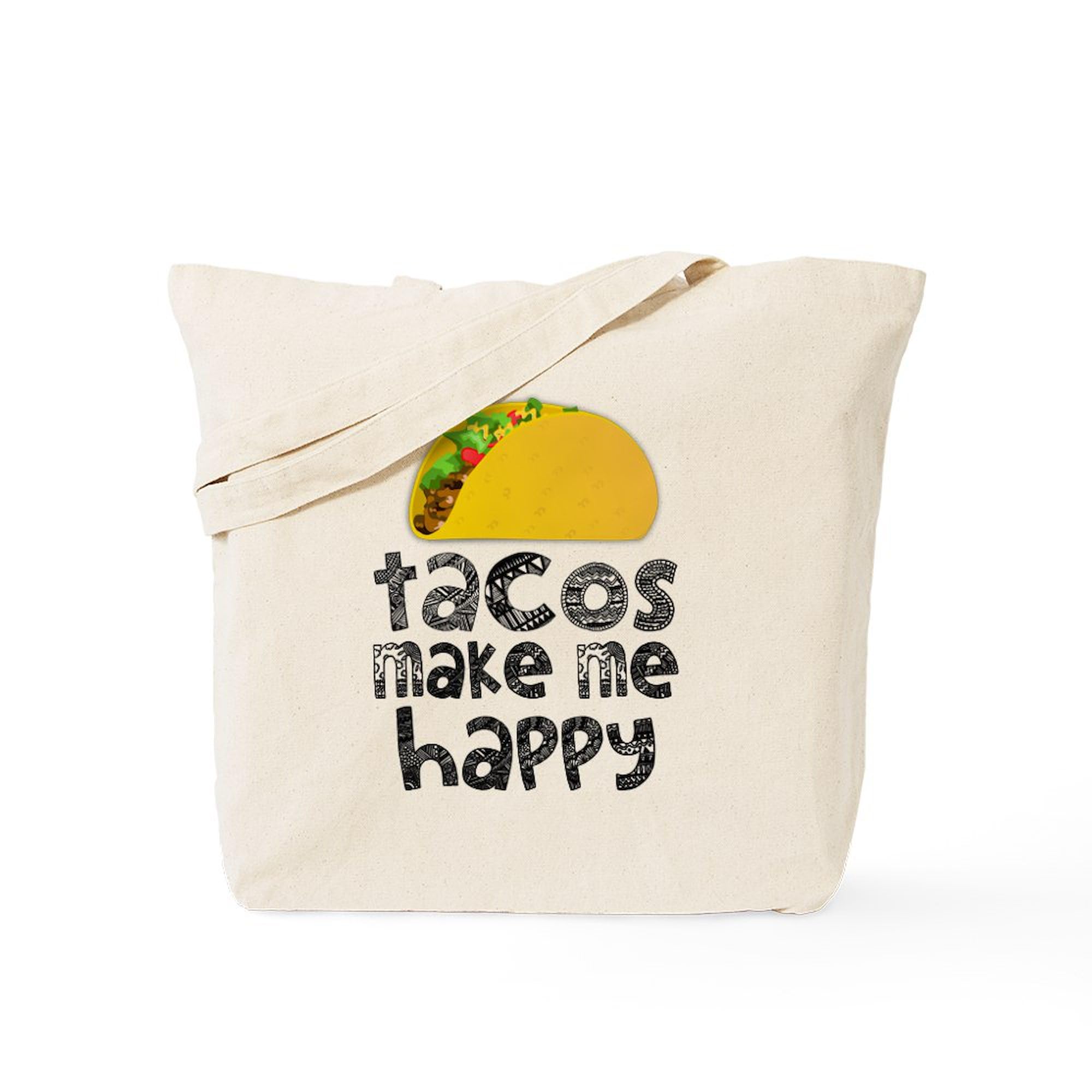 CafePress Tacos Make Me Happy Tote Bag Reusable Natural Beige Canvas Shopping Bag
