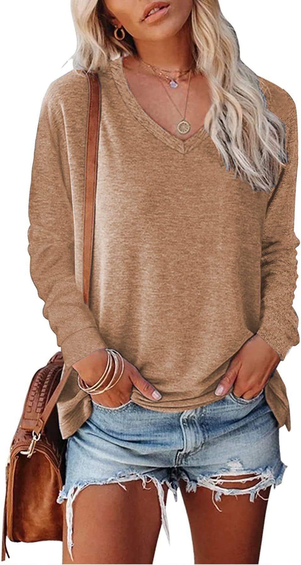 SMENG Womens Long Sleeve Tshirt Loosefit Woman Dress Comfort Outfits Tops Womens Fall Fashion 2022
