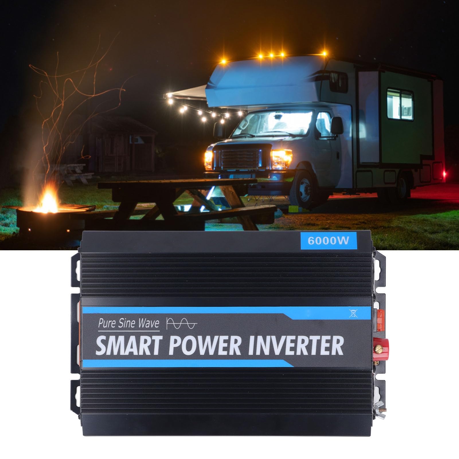 Inverter A Onda Sinusoidale Pura da 6000 W, Convertitore da 12 V CC A 220 V CA per Camper, Casa, Camion, Veicoli, Barca, Adattatore per Auto con Porte USB 5 V 2,4 A, 2 Prese CA