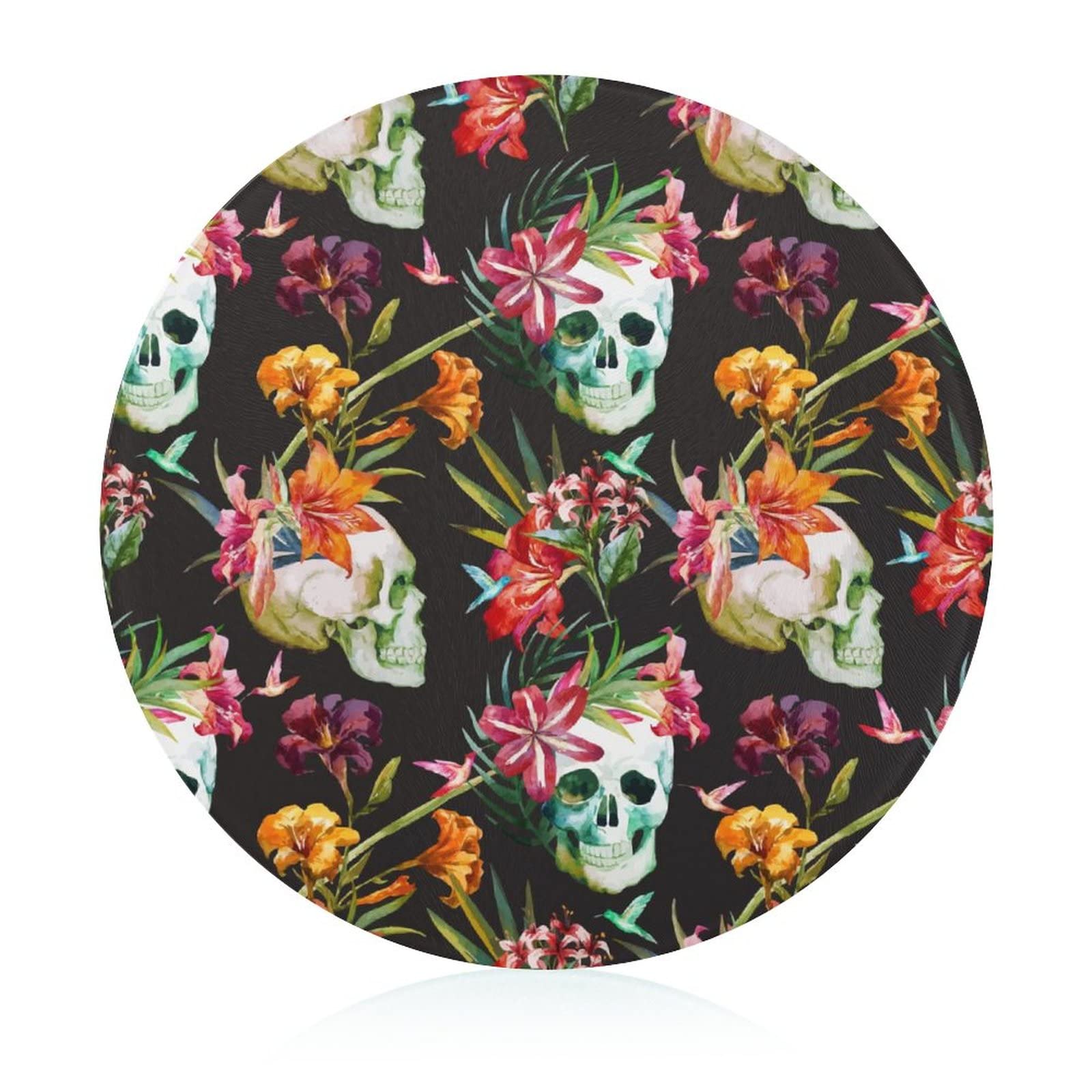 Plaque de cuisine en verre trempé crâne fleurs design artistique durable