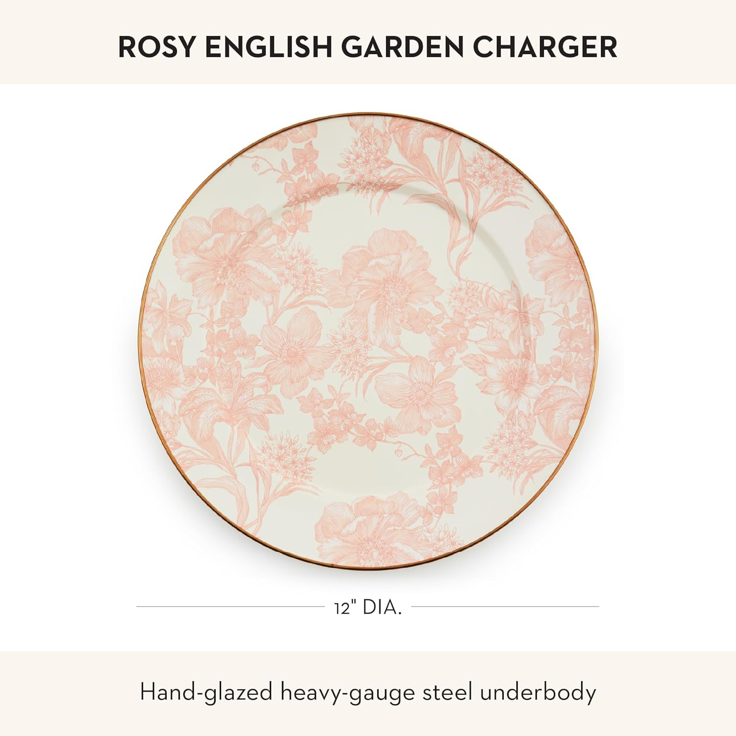 MACKENZIE-CHILDS Enamel Charger Plate, Decorative Plate for Home Decor, 12 Inches, Rosy English Garden