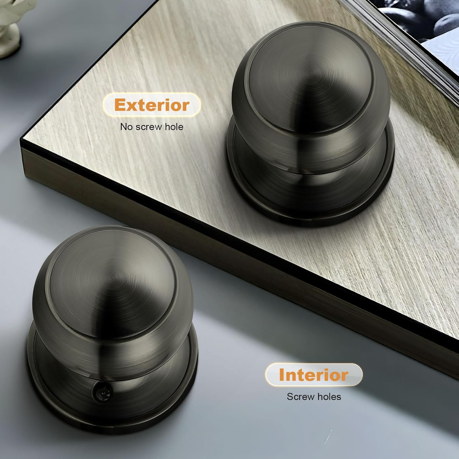 Probrico 6 Grey Closet Door Knobs and 3 Satin Gunmetal Bedroom Door Knobs Bundle Set, Interior Door Knobs for Bedroom Bahtroom Hallway