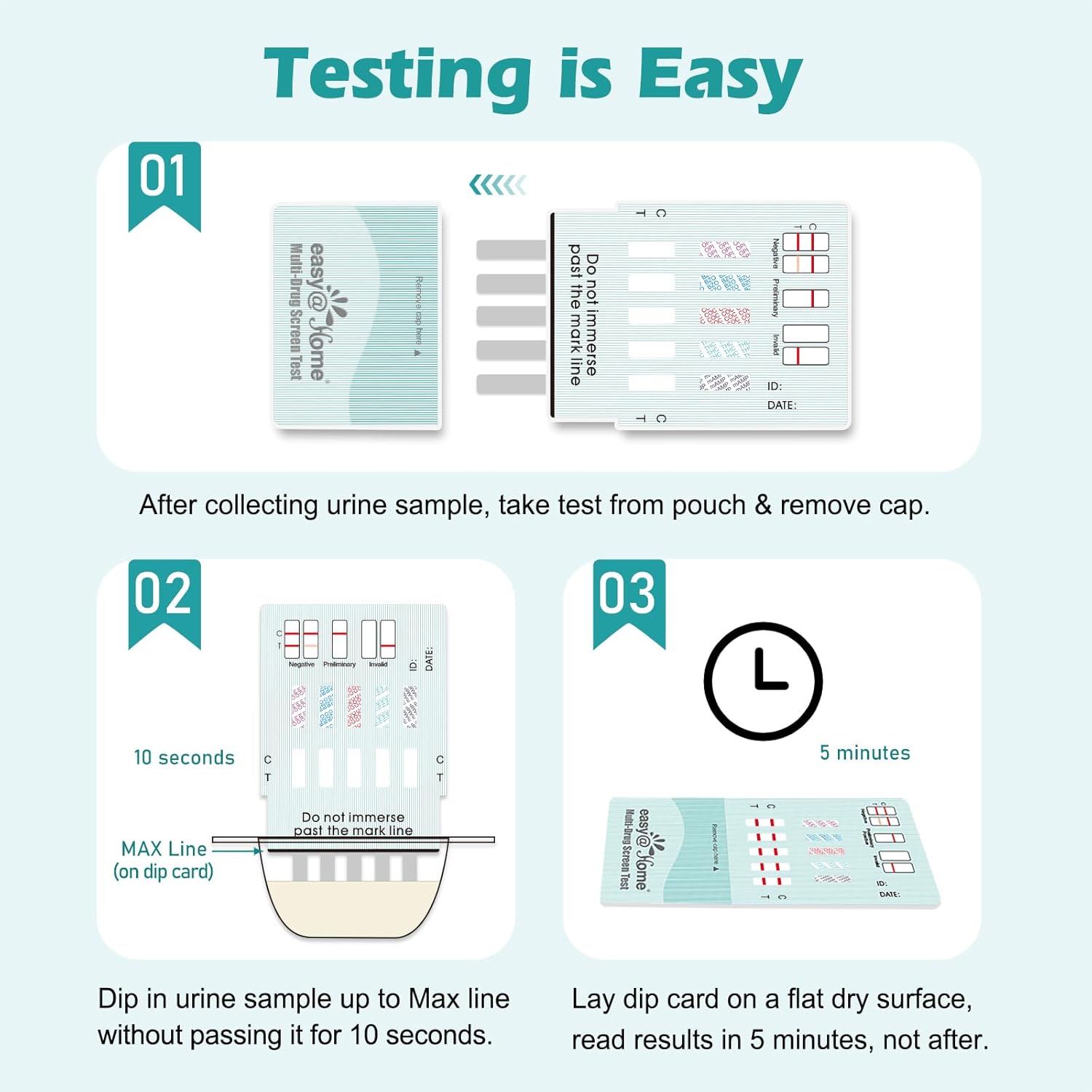 Easy@Home Multi-Drug Screen Test: 10 Pack Urine Drug Tests Kit, Testing AMP/BZO/COC/THC/MET/MOR/BAR/MDMA/PCP/MTD, Instant Drugs Test Kits Including Sensitive Marijuana Test, #EDOAP-3104