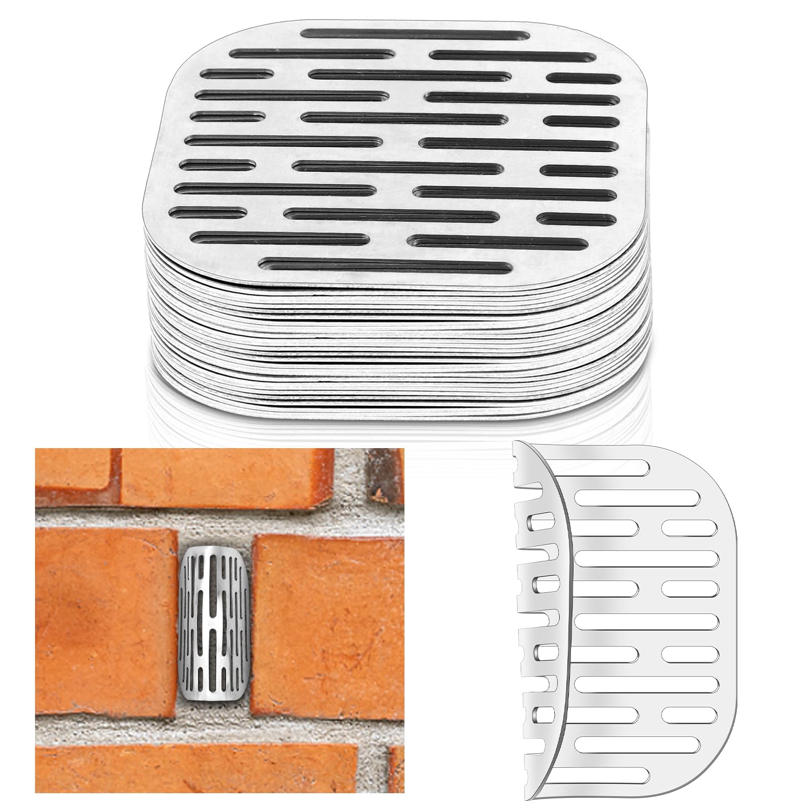 30pcs 2.75" T304 Stainless Steel Weep Hole Covers for Brick Walls - Shield Inserts for Mortar Repair - Can Be Cut Bent M060 - Stops and Keeps Out Many Insects