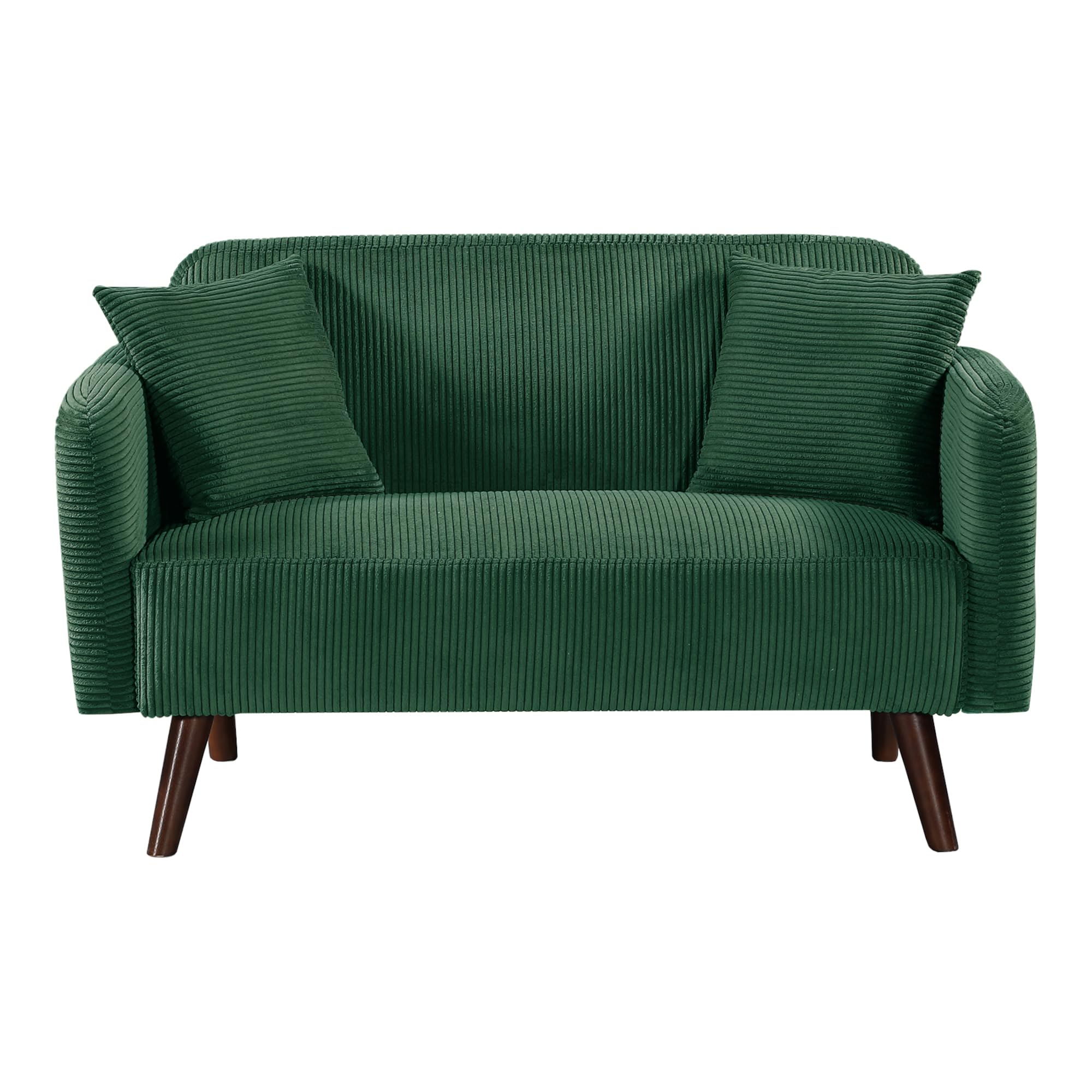 [en.casa] Divano a 2 Posti di Seduta con Rivestimento in Velluto a Corde Telaio in Legno Sofa Relax Imbottito con Braccioli Schienale e 2 Cuscini per Soggiorno Salotto - Verde