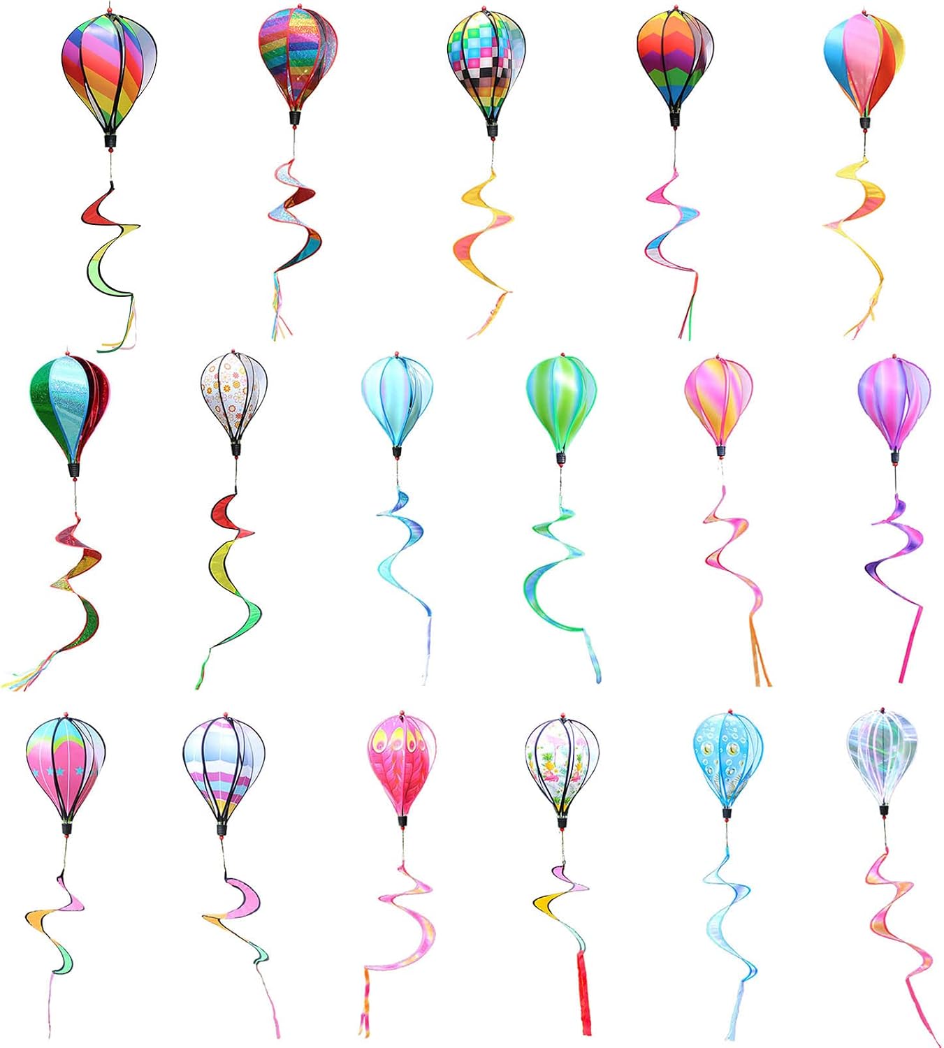 Hot Air Balloon Wind Spinner Rainbow Pinwheel Windsocks Windmill for Outdoor Garden Yard Lawn Decoration Gift, 110cm, Stripes 01