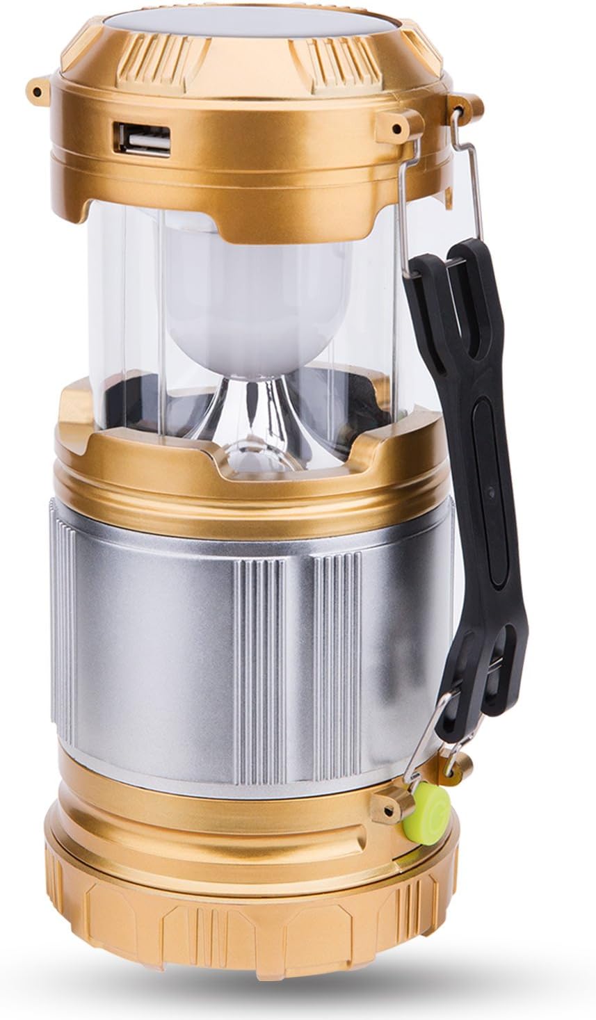 LED Camp Light & Handheld Flashlight & Power Bank TWOBIU Updated Camping Lantern, Solar Rechargeable in The Bottom for Hiking, Camping, Fishing, Emergency Charging