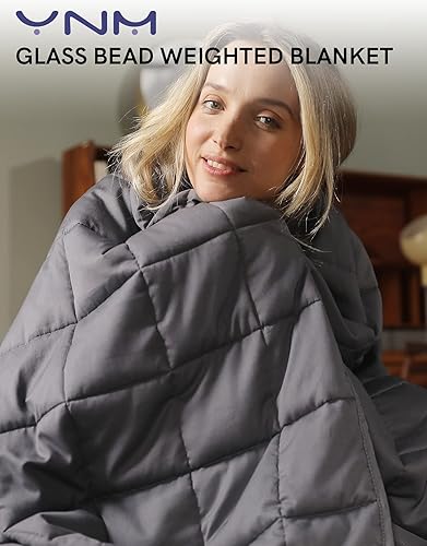 Vista 203 de YnM - Manta con peso para adultos, algodón pesado, perlas de vidrio refrescantes para usar todo el año, ideal para una persona de 240 libras