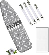 EcoNour Ironing Board Covers 124 x 38 cm Extra Thick 7mm Padding, 100% Cotton Top Covers Easy-Fit for Protecting Ironing Board Cover Complete Set with 4 Strings and Scorch Resistant Padding - Large