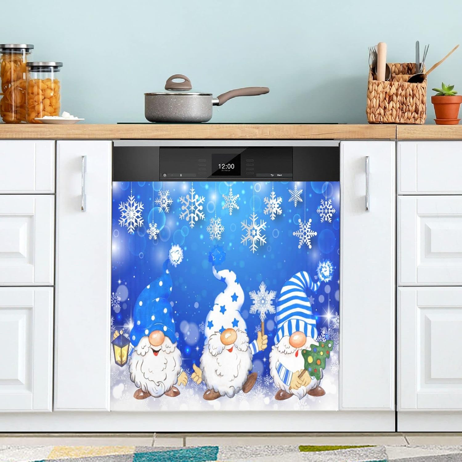 Christmas Blue Snowflake Gnome Dishwasher Cover