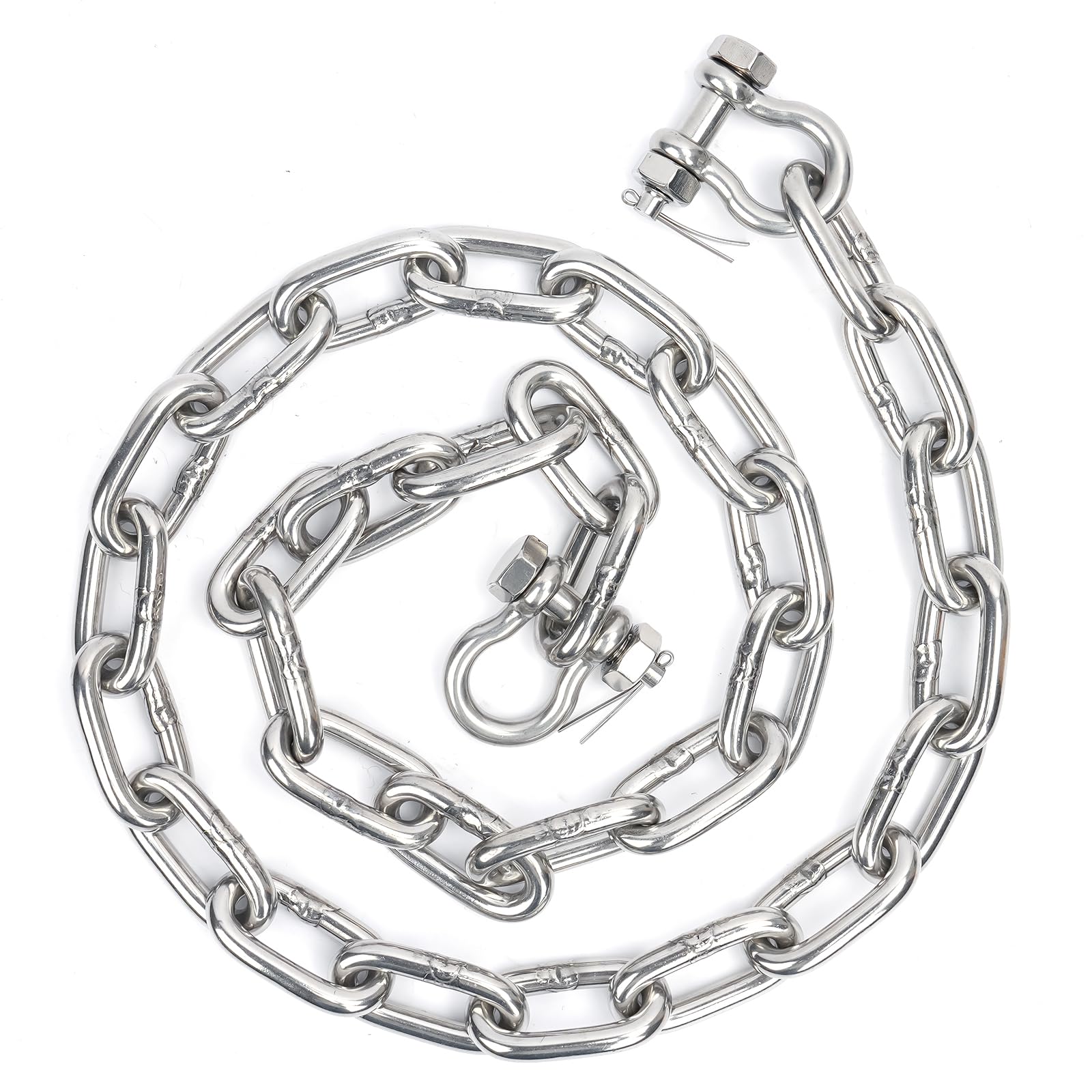Catena di ancoraggio in acciaio inossidabile 316, kit di ancoraggio per barche di grado marino, catena di ancoraggio resistente da 6 mm o 8 mm con 2 estremità a doppio anello anti-off, per