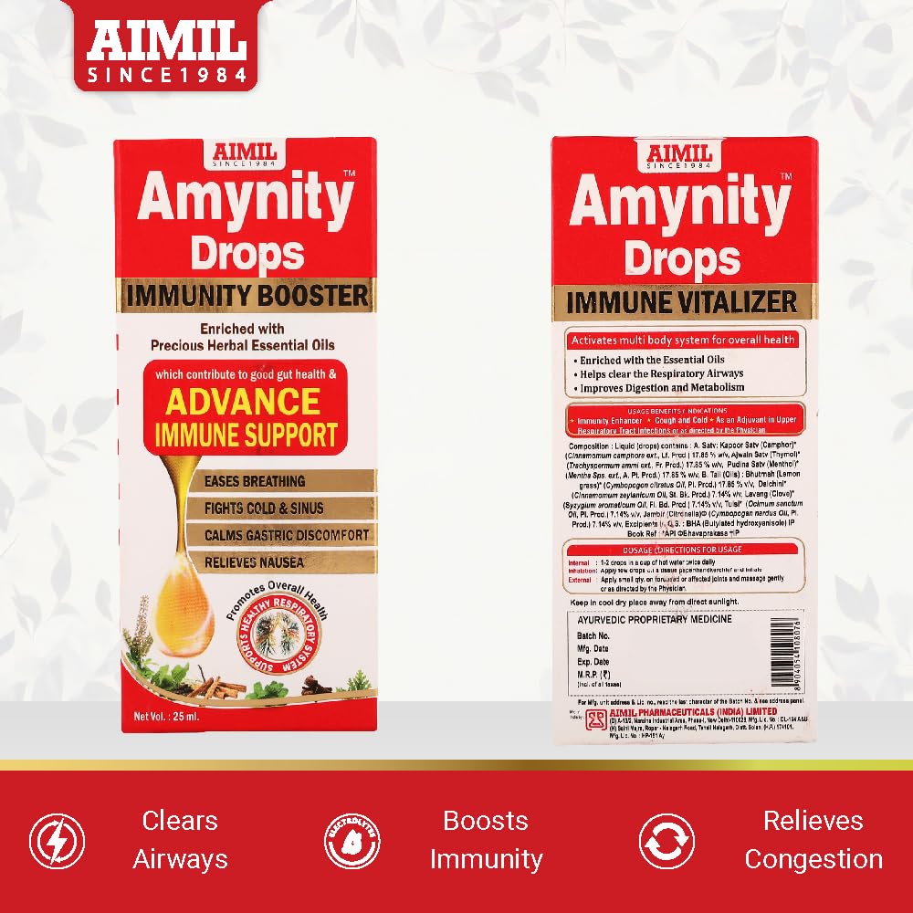 AIMIL Amynity Drops (25ml) | Natural Immunity Booster with 8 Essential Oils | Advanced Immune Support for Cold, Sinus & Relief from Gastric Discomfort & Nausea — Amazon image 6