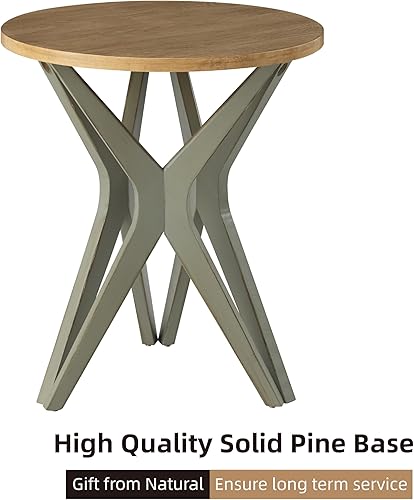 Miniatura 4 de LONYKE Pedestal Farmhouse - Juego de 2 mesas auxiliares, parte superior envejecida con base de trípode para sala de estar, moderna, bohemia,