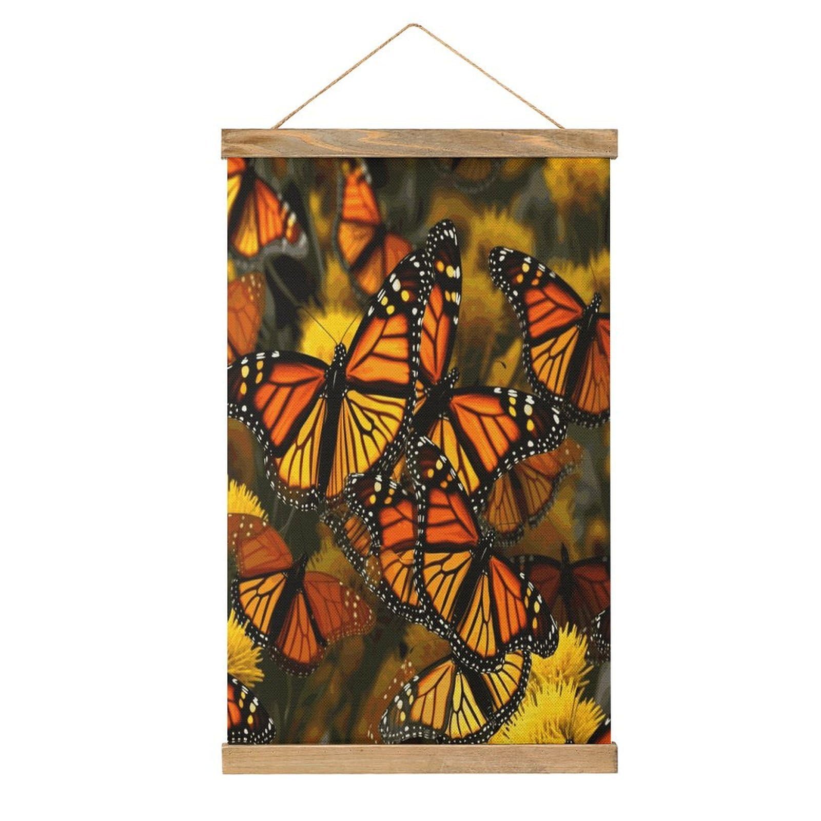JTREHY Monarch Butterflies Linen Hanging Painting Vintage Poster Wall Art Prints Personality Style Wall Hanging Poster for Living Room Office Bedroom Decor Frame 13.2 X 20.47 Inch