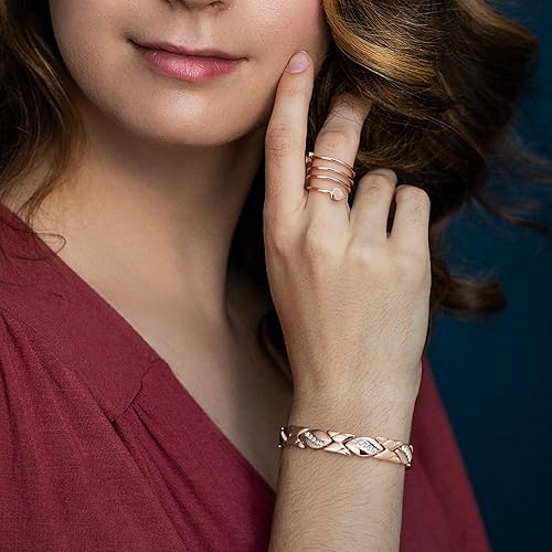 Miniatura 34 de Jecanori Pulseras de cobre puro para mujer, pulseras ultra magnéticas para mujer con 3500 imanes Gauss, regalo de joyería de cristal para el día