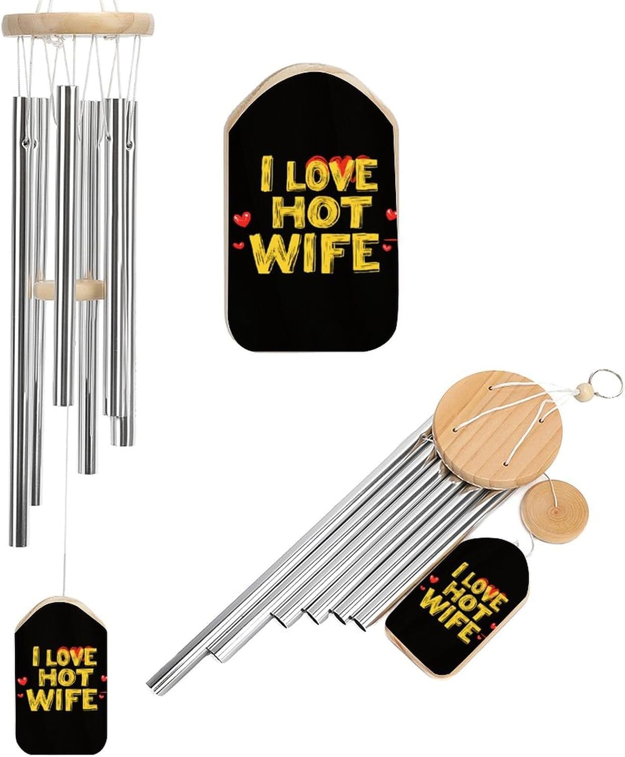 I Love Hot Wife Wooden Wind Chimes Deep Tone Memorial Windchime for Outside Garden Home Decoration