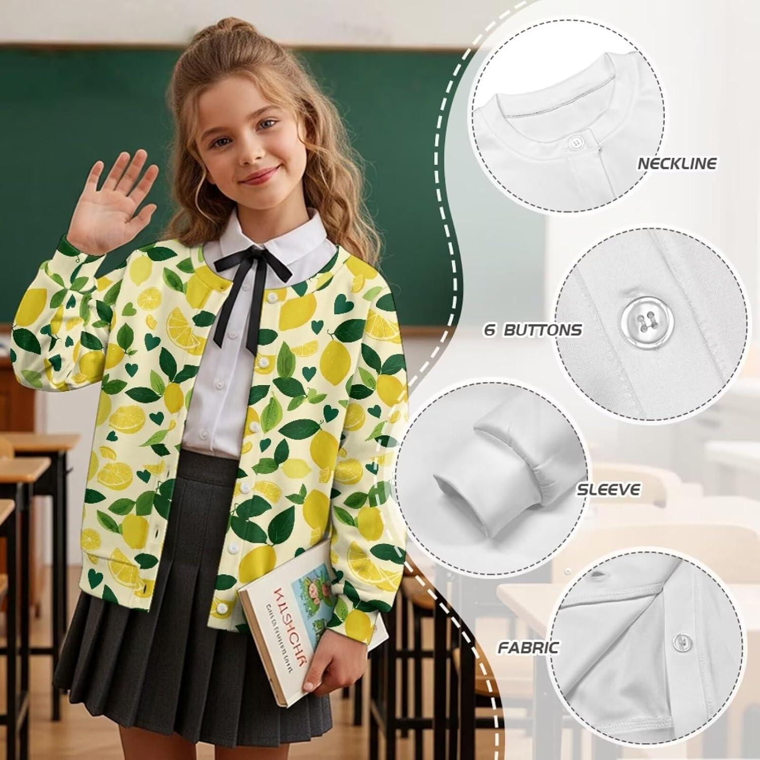 Girls Cardigan Button Down Sweatshirt Casual Crew Neck Kids Long Sleeve Cardigans for Outdoor 4-16Years