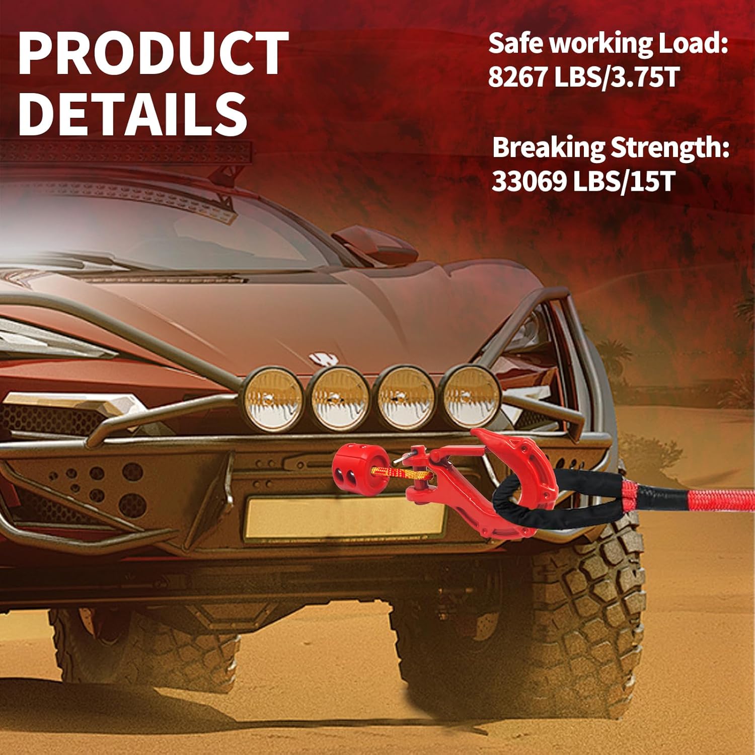 3/8" Winch Hook with Cable Stopper - Grade 70 Safety Steel Max 37478 LBS Winch Cable Hook Stopper Set for Winch Rope,UTV,ATV,Off-Road (Overall red) - Image 5