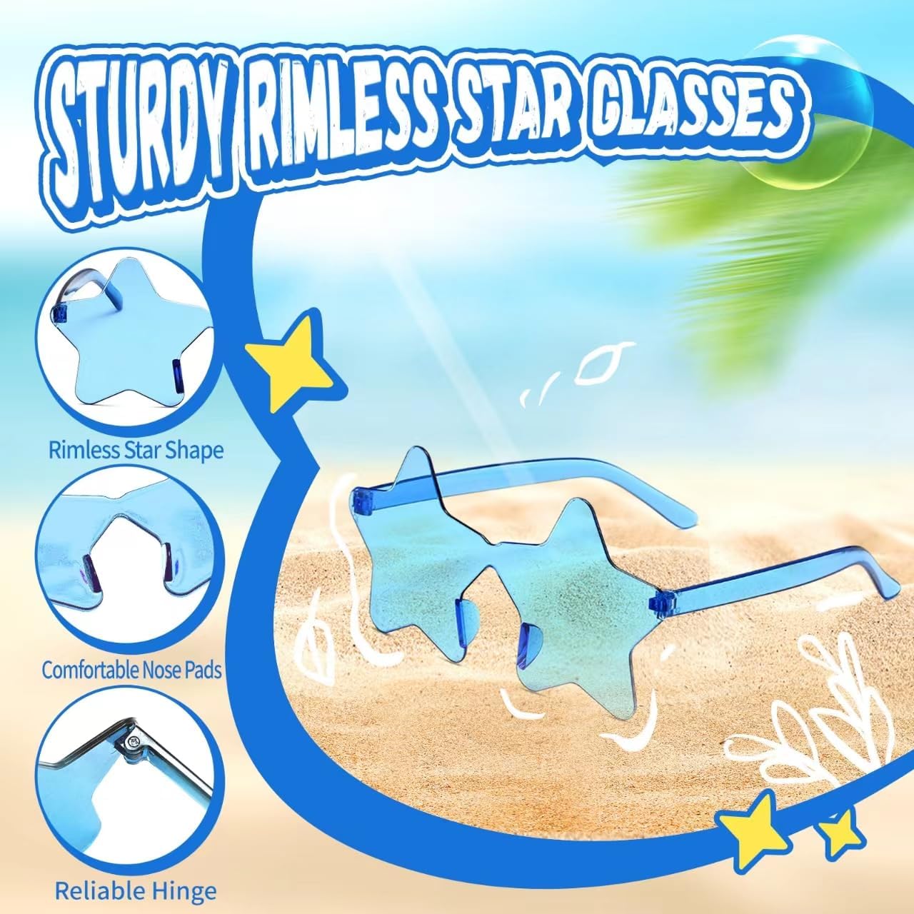 12/26/36 Pairs Rimless Star Shaped Sunglasses Transparent Glasses Bulk Fun Sunglasses for Party Favors - Image 3