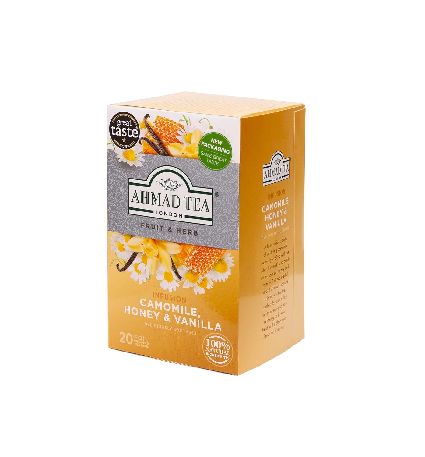 Ahmad Tea Herbal Tea, Camomile, Honey, & Vanilla Teabags, 20 ct (Pack of 6) - Decaffeinated & Sugar-Free