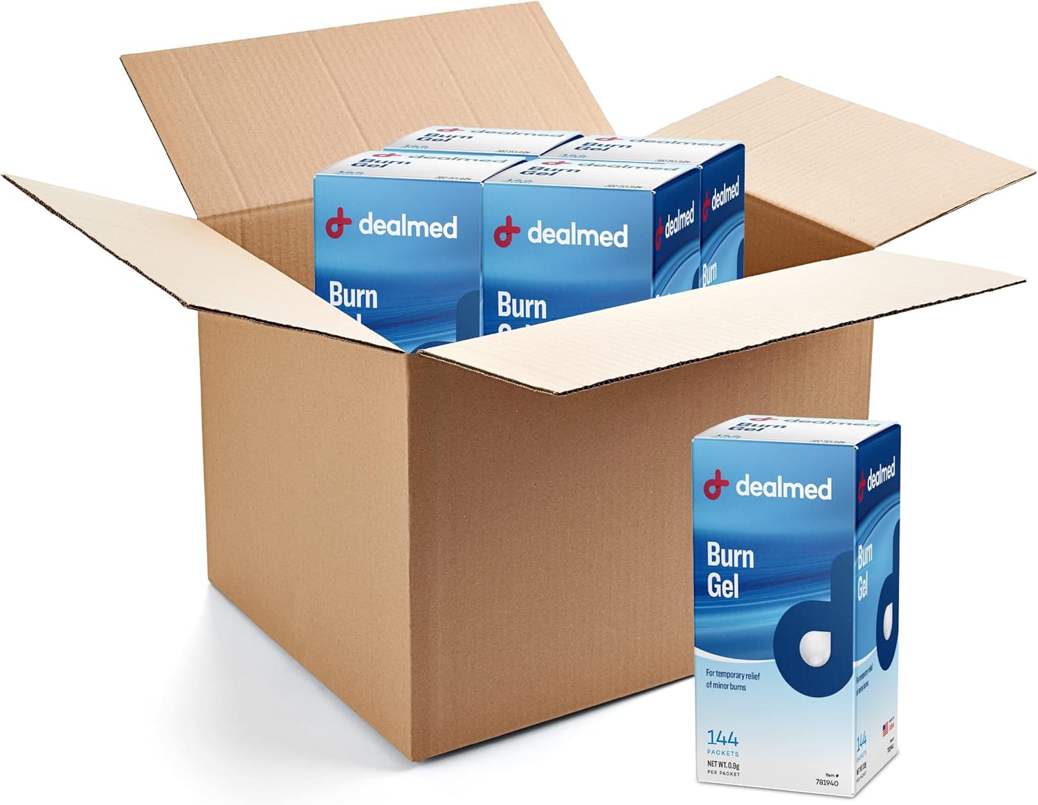 Dealmed First Aid Burn Gel – First Aid Gel for Temporary Relief of Minor Burns, Cuts, and Scrapes, 144 Packets/Box (.5g) - Case of 12