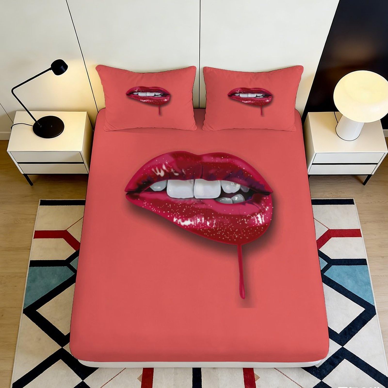 Jqzkxnhpbr Style-4 3D Printed Geometric Red Fitted Sheet Microfiber Bedroom Decor Modern Abstract Bed Cover For Home Dorm Guest Room 90X200x25cm