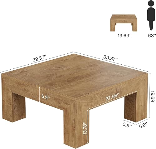 Miniatura 2 de Tribesigns Mesa auxiliar cuadrada de granja para sala de estar, mesa central baja y grande de 39.37 pulgadas con patas resistentes, fácil montaje