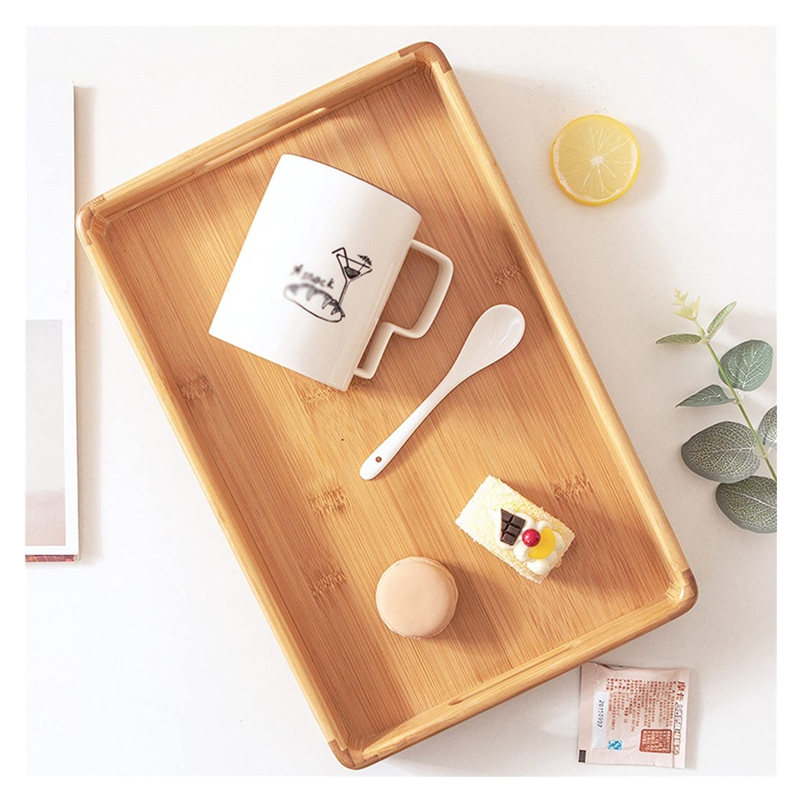 Bandeja Bandeja de servir y plato, placa de senderos de madera rectangular con bandeja de bocadillos de mango, bandeja de desayuno, decoración de granja con estilo Sirviendo platos Bandejas para Servi