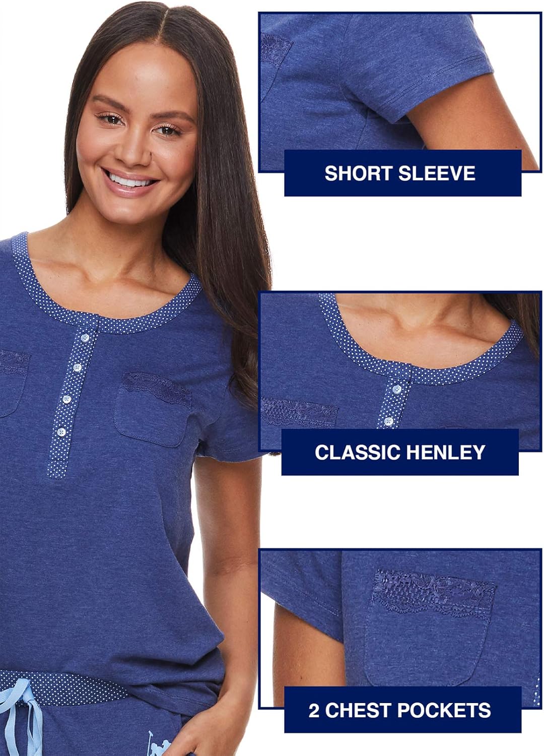 U.S. Polo Assn. Womens Pajama Set with Pockets - Short Sleeve Shirt and Pajama Pants Pj Set - Image 3