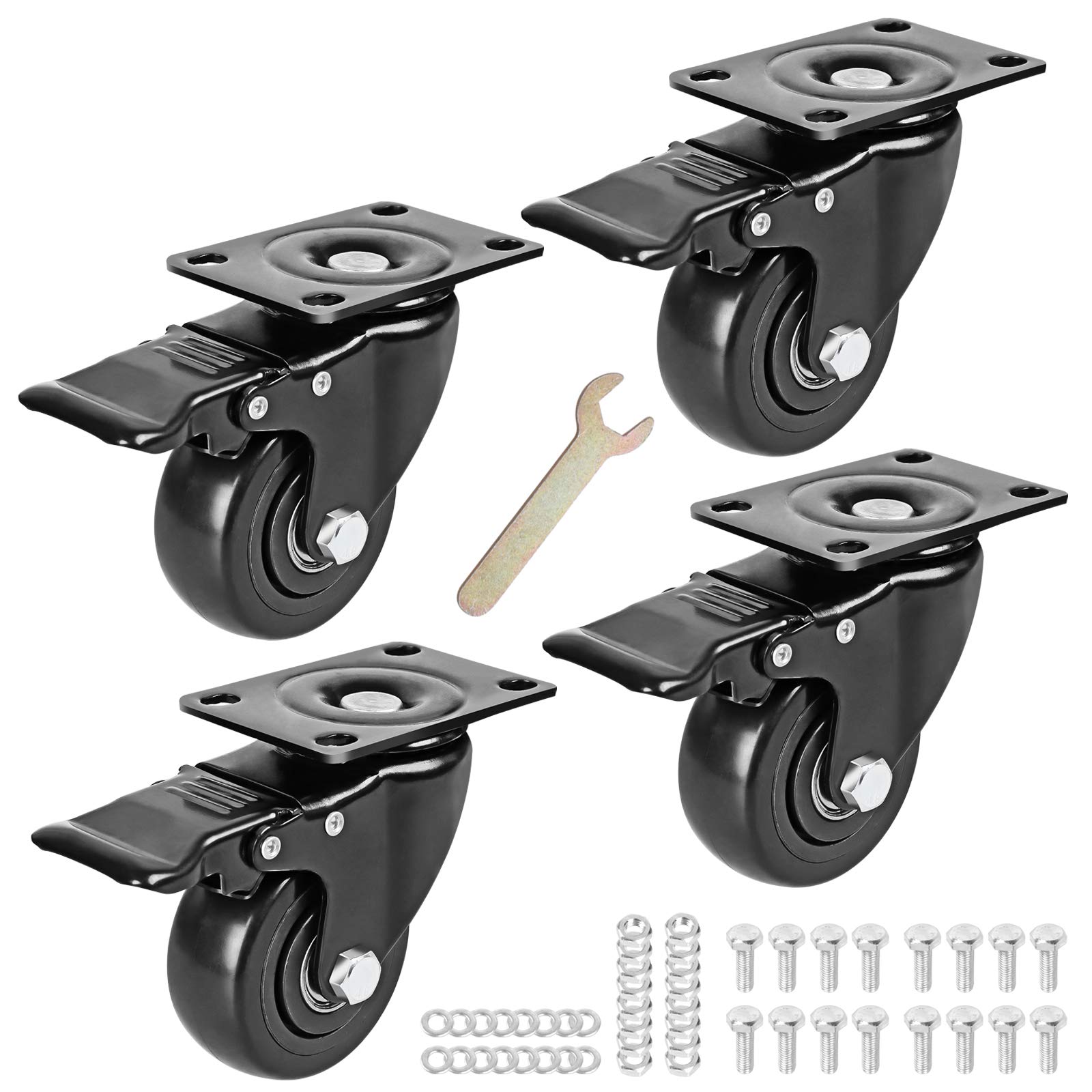 Photo 1 of 3"Casters Set of 4,Heavy Duty Caster Wheels with Brake,Workbench Casters with Safety Dual Locking, Floor Protection,Swivel Rubber Casters with Load 1200LBS(Free Accessories? 3inch