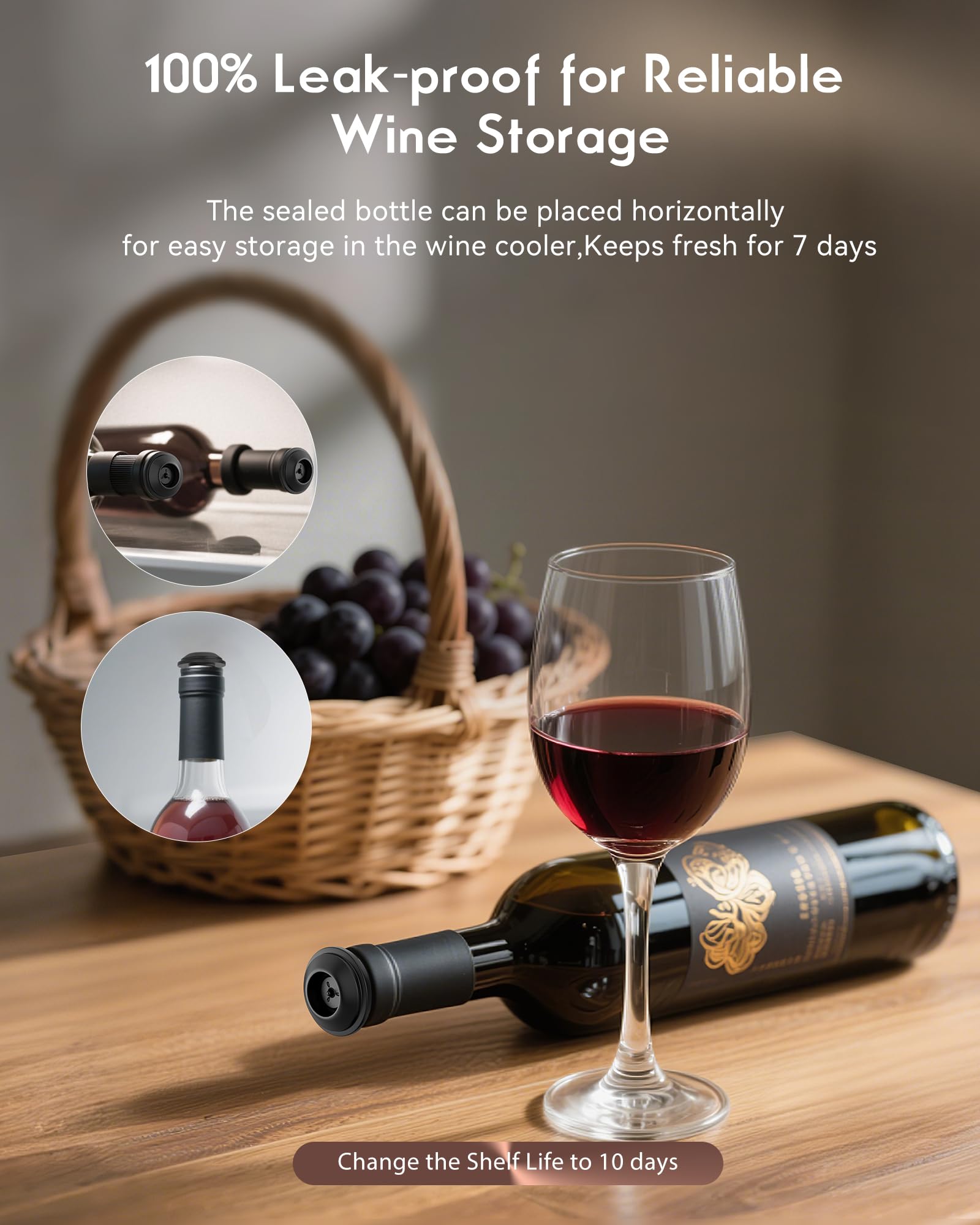 ZOYIDOUX Weinpumpe-Set - Ein-Knopf-Elektrischer wein Vakuumpumpe mit 1 Wiederverwendbar Stopper - USB-C Wiederaufladbar - Hält Wein 10 Tage Frisch - Ideales für Weinliebhaber