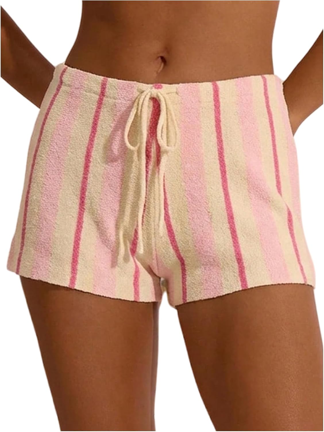 SHENHE Women's Striped Mini Shorts Drawstring Low Rise Beach Vacation Summer Shorts