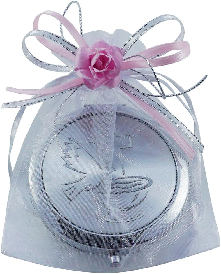 12 Pcs Baptism Compact Mirror Favor -Bautizo Recuerdos/Holy Spirit Makeup Compact with Decorated Pouch for Girl