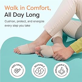 ZenToes Metatarsal Pads for Men and Women - Ball of Foot Support Cushions for Sesamoiditis, Metatarsalgia, Morton\'s Neuroma - 2 Pairs Fabric Sleeves with Gel Inserts (Small, Beige)