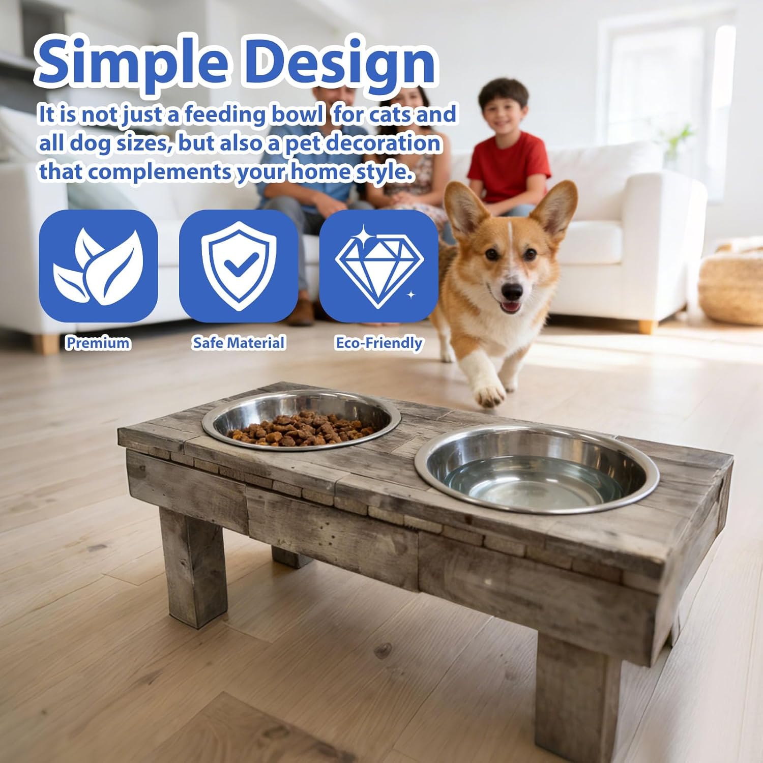 Huntley Equestrian Pet Berjen Table Elevated Double Bowl Pet Feeder, Brown Wash (Large) (02189)