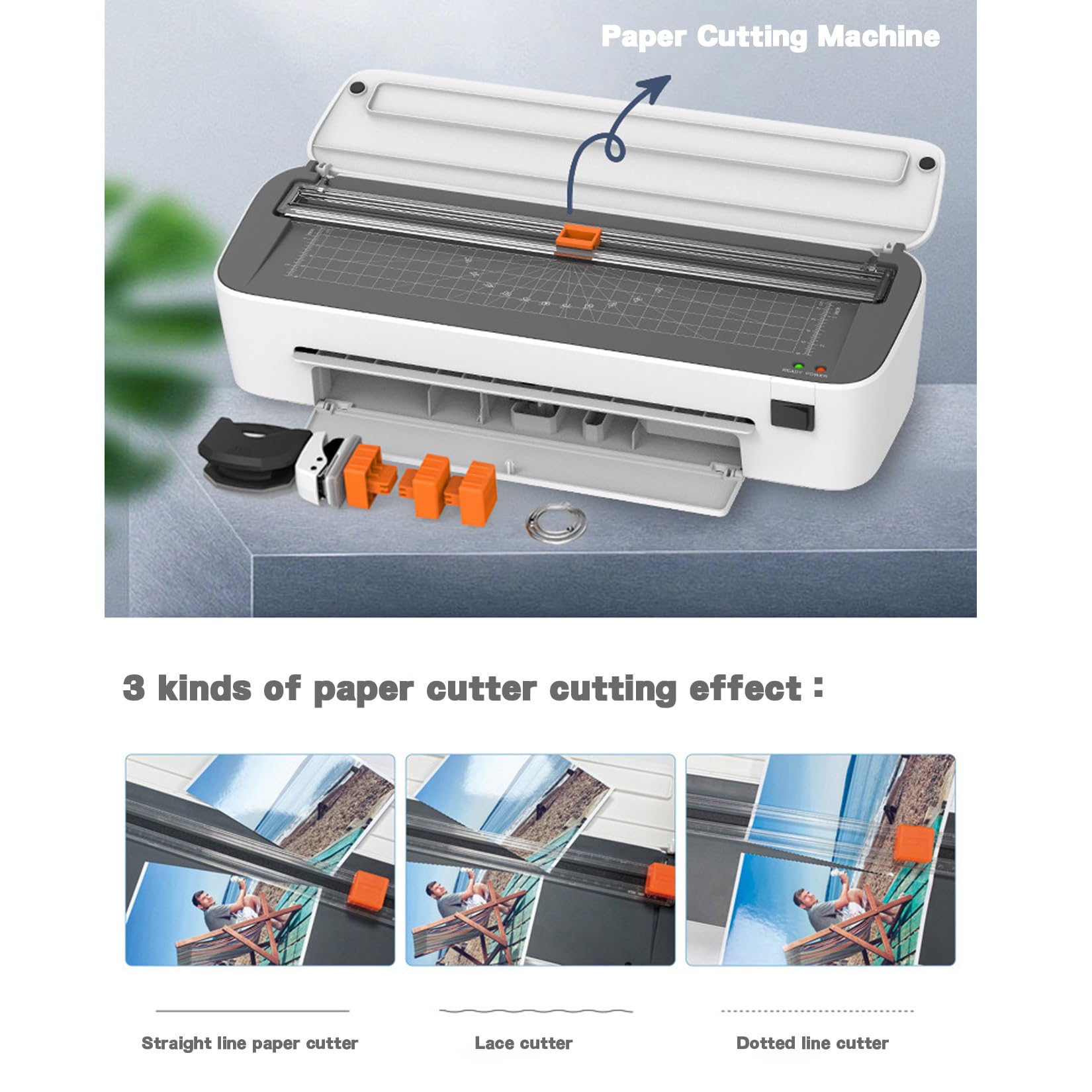 Plastificadora A4,Laminación en Caliente/Frío,Tope Abs,Con Cortador de Papel/Roblador de Esquinas/Perforadora/Anillo de Encuadernación/Película de Plastificación