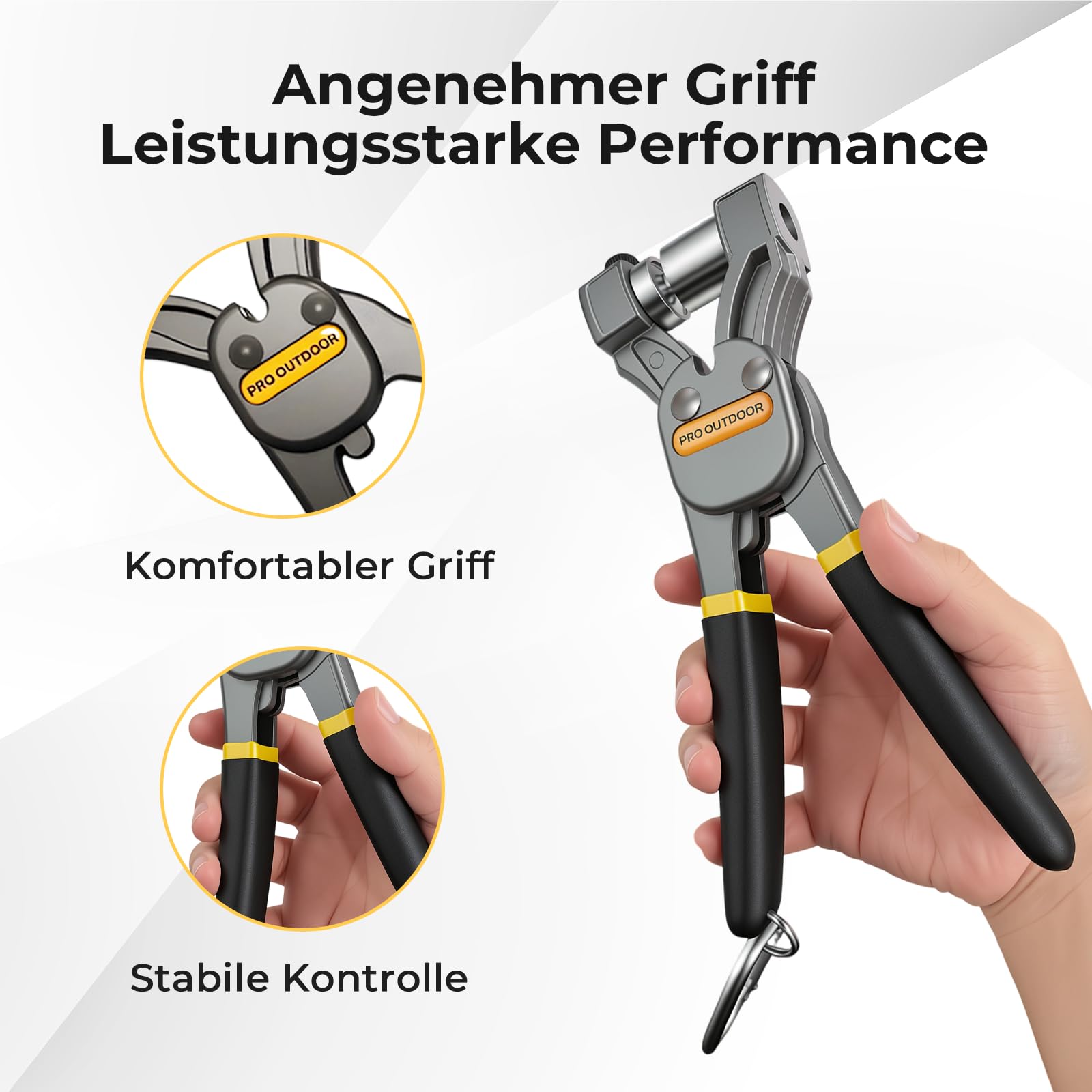 Ösenzange Set mit 400 silberfarbenen Metallösen (Ø6/8/10/12 mm) – Kraftsparende X-Griff Ösenzange mit Wechselköpfen, 4-in-1 Ösenpresse mit Magnetkopf für Planen, Banner, Stoff und Leder