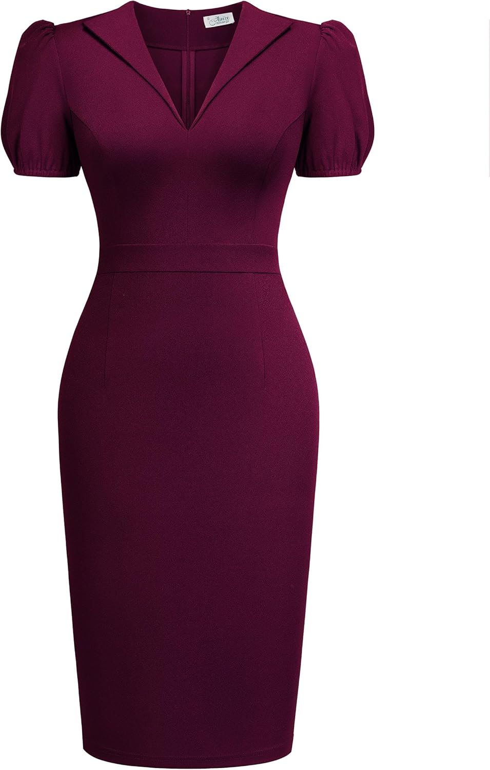 AISIZE Women's V-Neck Elegant Puff Sleeve Cocktail Sheath Party Dress - Image 3
