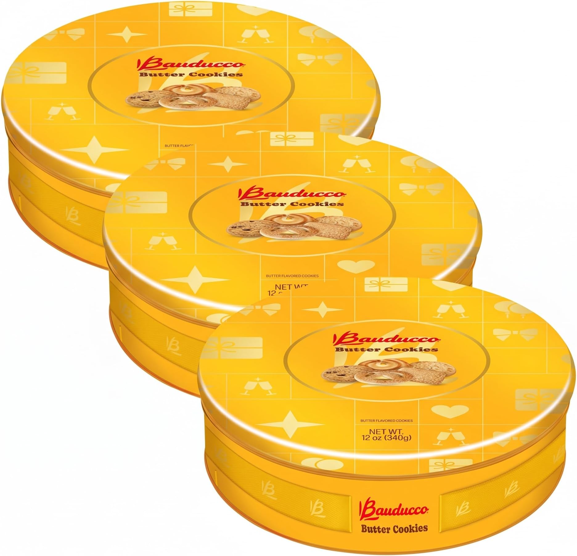 Bauducco Butter Cookies Tin - Convenient Sorted Butter Cookies in a Tin - Delicious Sweet Snack or Gift - 12 oz. (1 Tin) (Pack of 3)