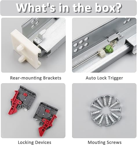 Miniatura 4 de knobelite 10 pares de correderas de cajón de 18 pulgadas, rieles de cajón de extensión completa de cierre suave, corredores de cajones ocultos,