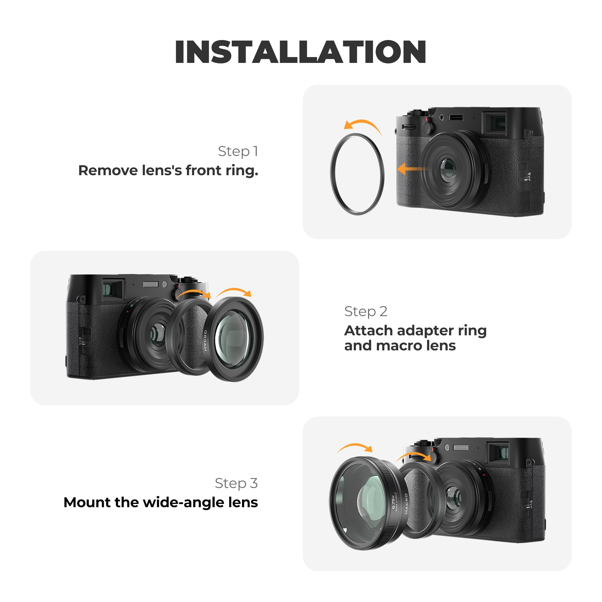 Freewell obiettivo grandangolare e macro 2 in 1 compatibile con Fuji X100VI/X100V - Design versatile, ingrandimento migliorato-Nero