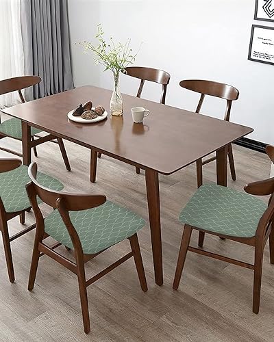 Miniatura 5 de Savannan Juego de 2 fundas de asiento para silla de comedor, decoración de casa de campo, patrón geométrico verde salvia, extraíble, elásticas,