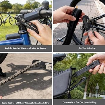 Multi-Function Ratchet Tire Lever with Hex Wrench and File Blade, Professional Bike Tire Repair Tool Kit, Portable Bike Multitool with Mini Ratchet Wrench for MTB, Road Bicycle (2pcs)