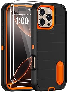 for iPhone 16 Pro Case with Screen Protector Built-in Invisible Kickstand Heavy Duty Shockproof Drop Protection Military Grade